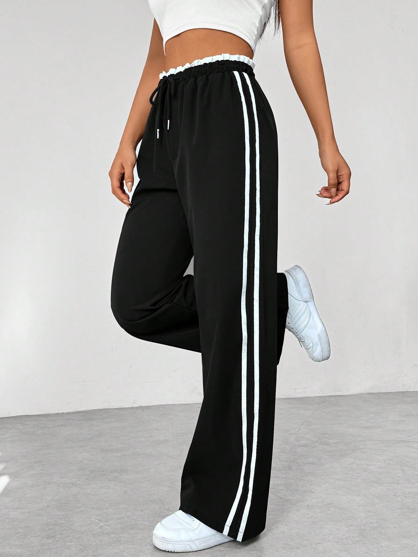 Women's Wide Leg Jogger Trousers Elastic Waist Lounge