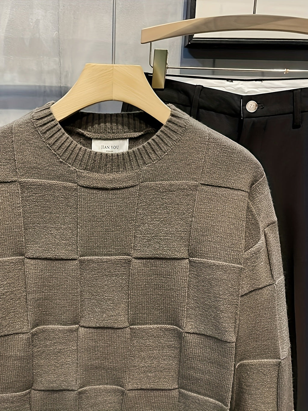 Women's Raised Grid Texture Crewneck Knit Sweater