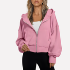 Women's Zip Hoodie Relaxed Fit Cropped Drawstring Jacket
