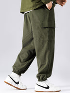 Men's Corduroy Cargo Tracksuit Patchwork Hoodie Set for Casual