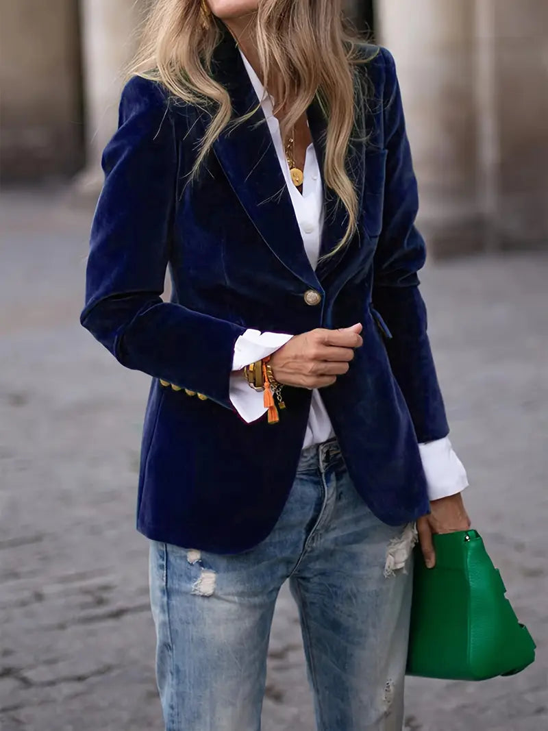 Women's Plush Velvet Evening Blazer with Subtle Sheen