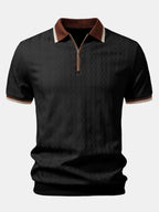 Men's Textured Knit Polo Quarter Zip Tailored Fit