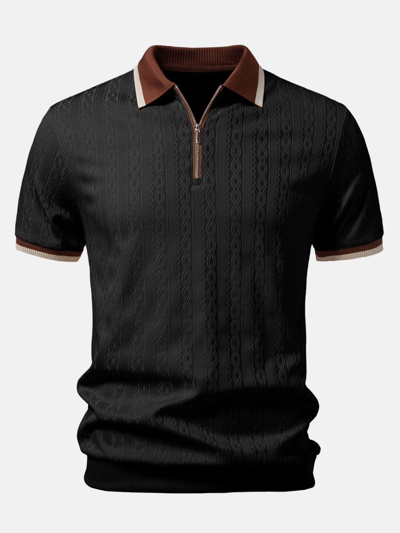 Men's Textured Knit Polo Quarter Zip Tailored Fit
