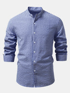 Men's Lightweight Stand Collar Co Ord Seersucker Shirt Linen