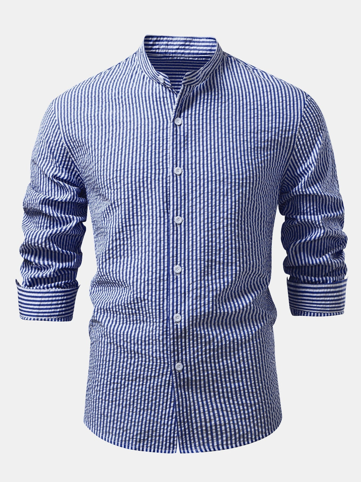 Men's Lightweight Stand Collar Co Ord Seersucker Shirt Linen