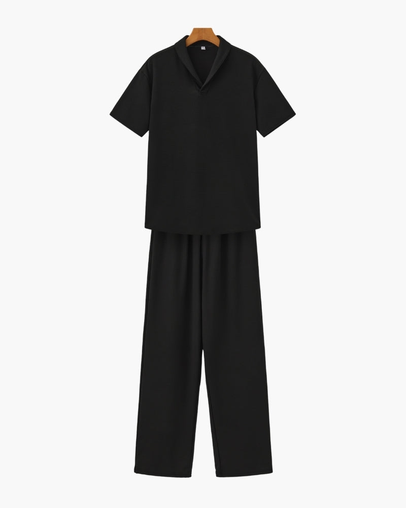 Men's Relaxed Polo Lounge Set Wide Leg Trousers