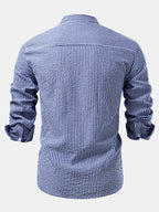 Men's Lightweight Stand Collar Co Ord Seersucker Shirt Linen