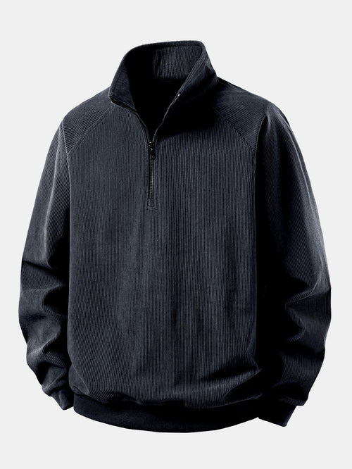 Men's Fine Corduroy Zip Collar Sweatshirt - Dark Gray
