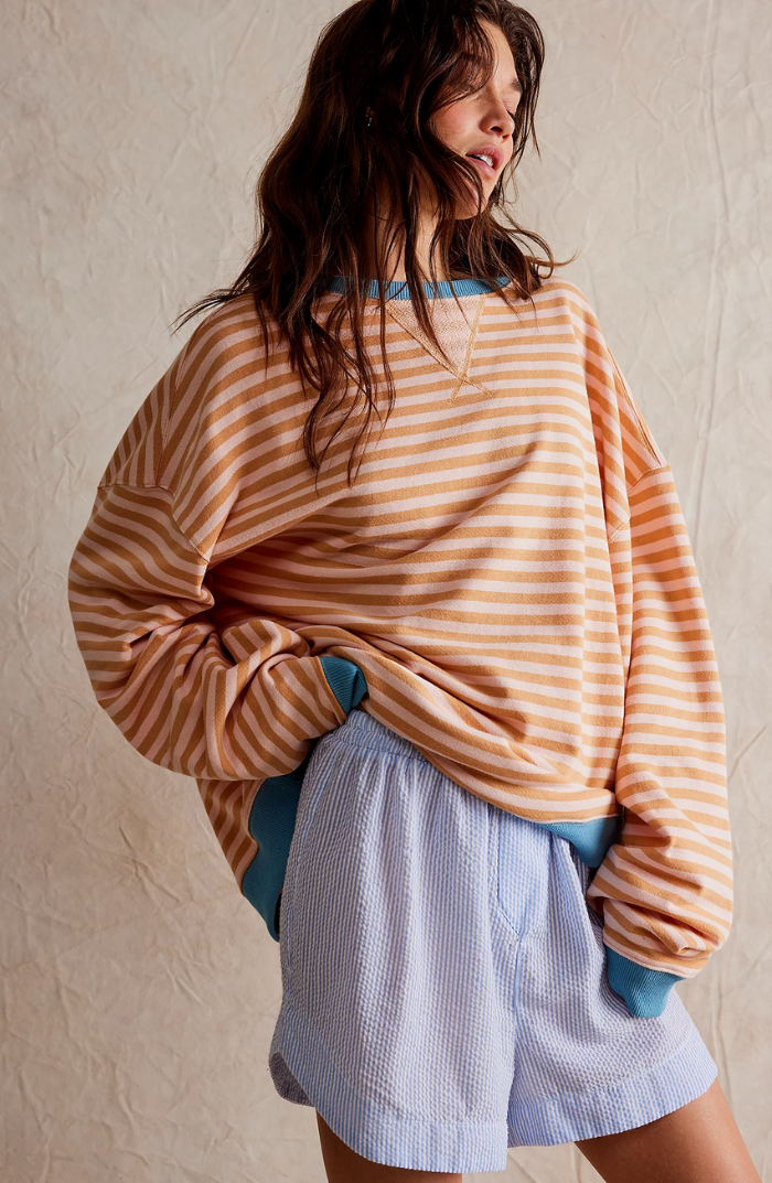 Women's Oversized Striped Sweatshirt Relaxed Balloon Sleeve Pullover
