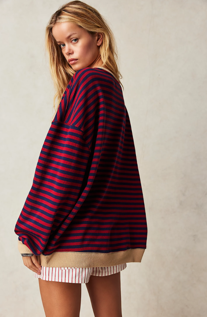 Women's Oversized Striped Sweatshirt Relaxed Balloon Sleeve Pullover
