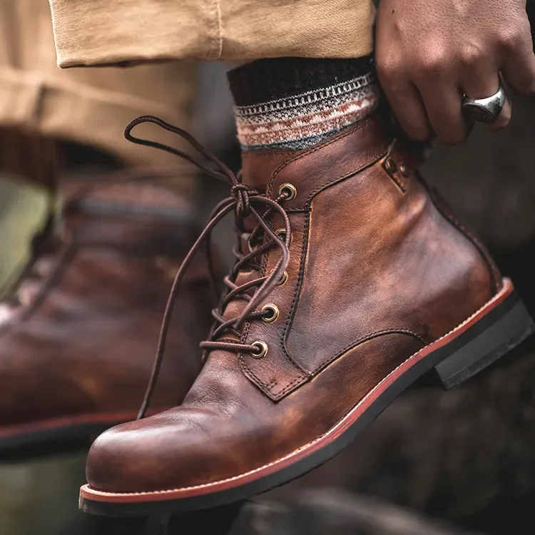Men's Lace Up Ankle Boots With Leather Look Finish