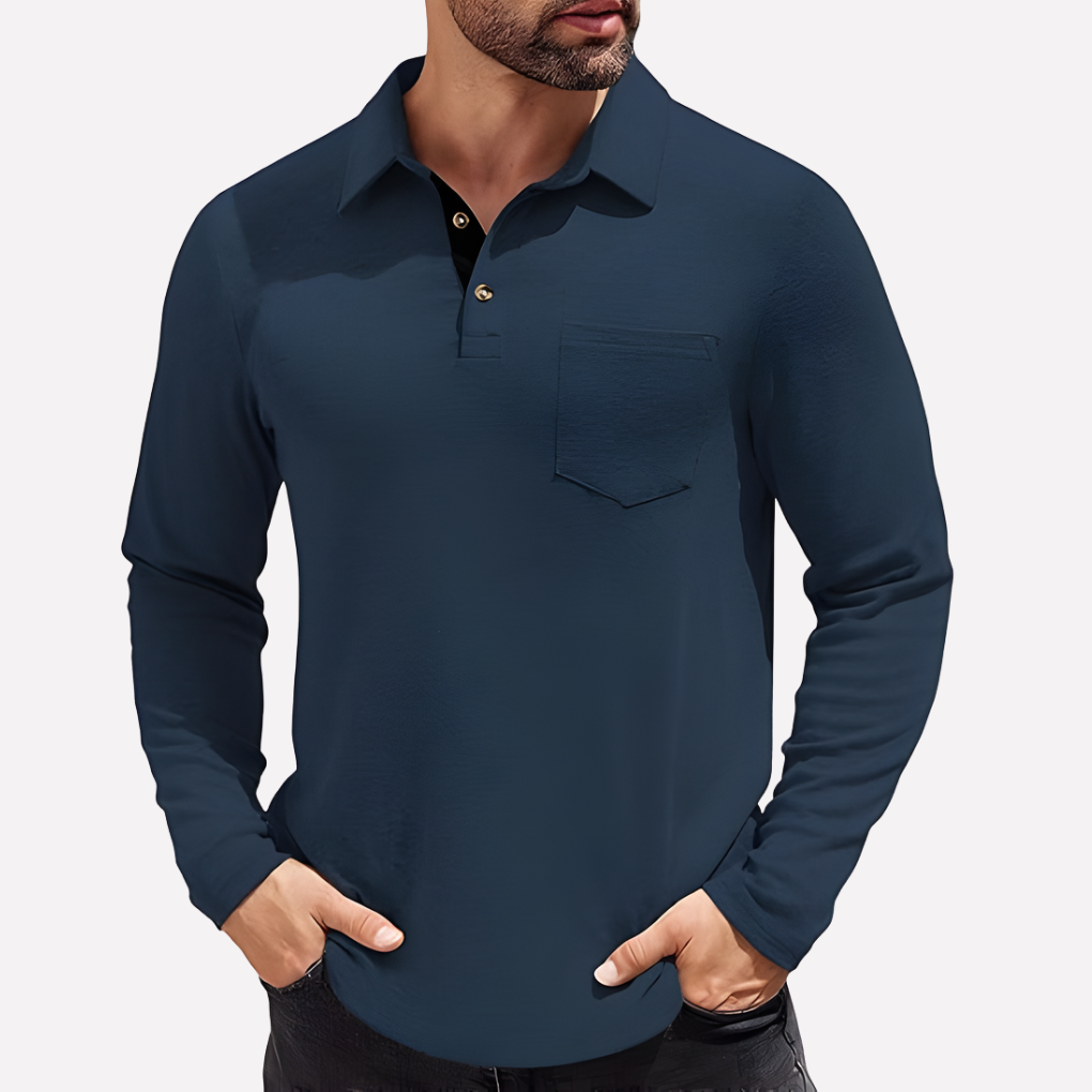 Men's Long Sleeve Polo Shirt Chest Pocket Casual Fit