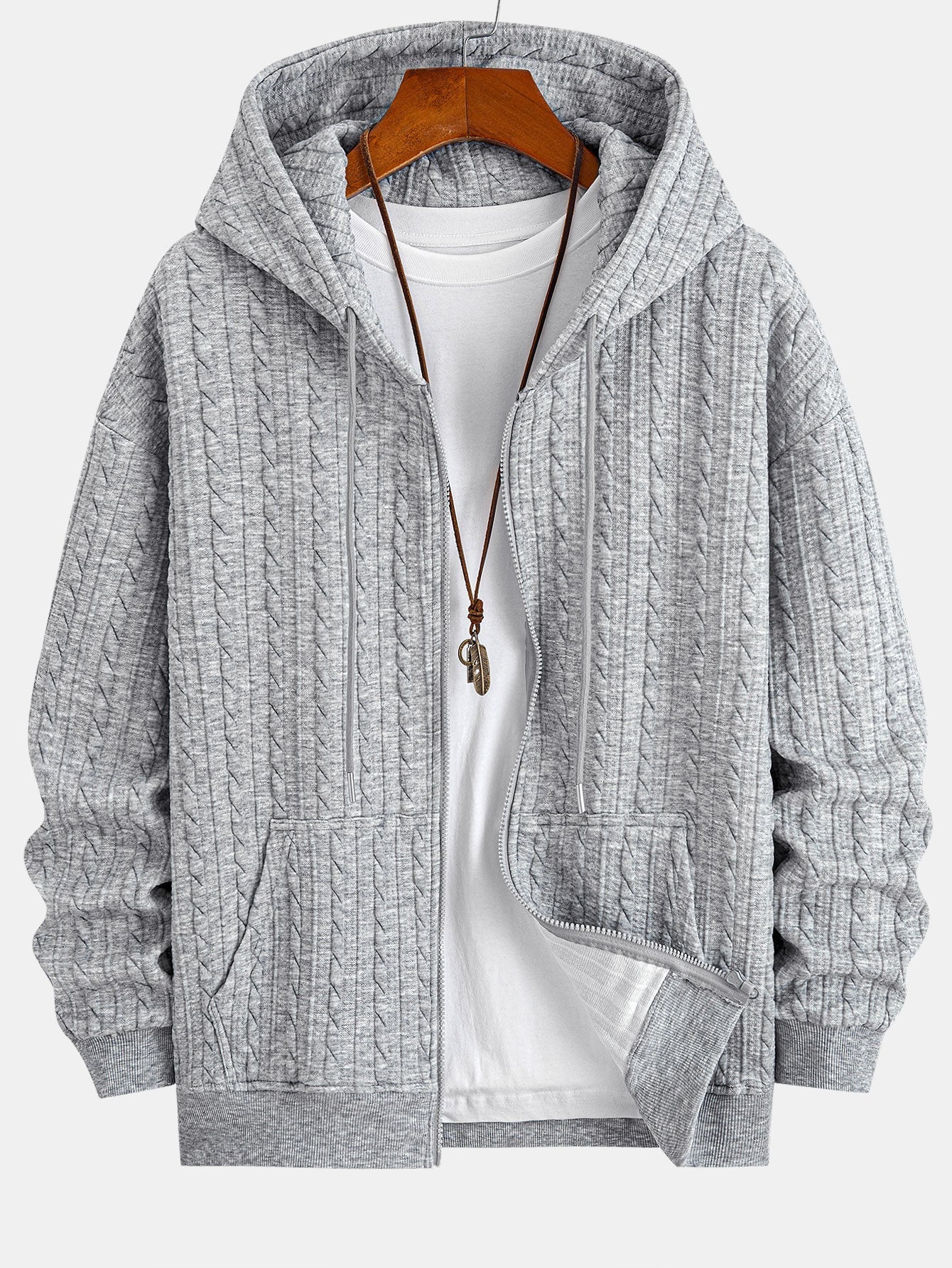 Men's Textured Zip Hoodie Tracksuit Jacquard Straight Leg Set