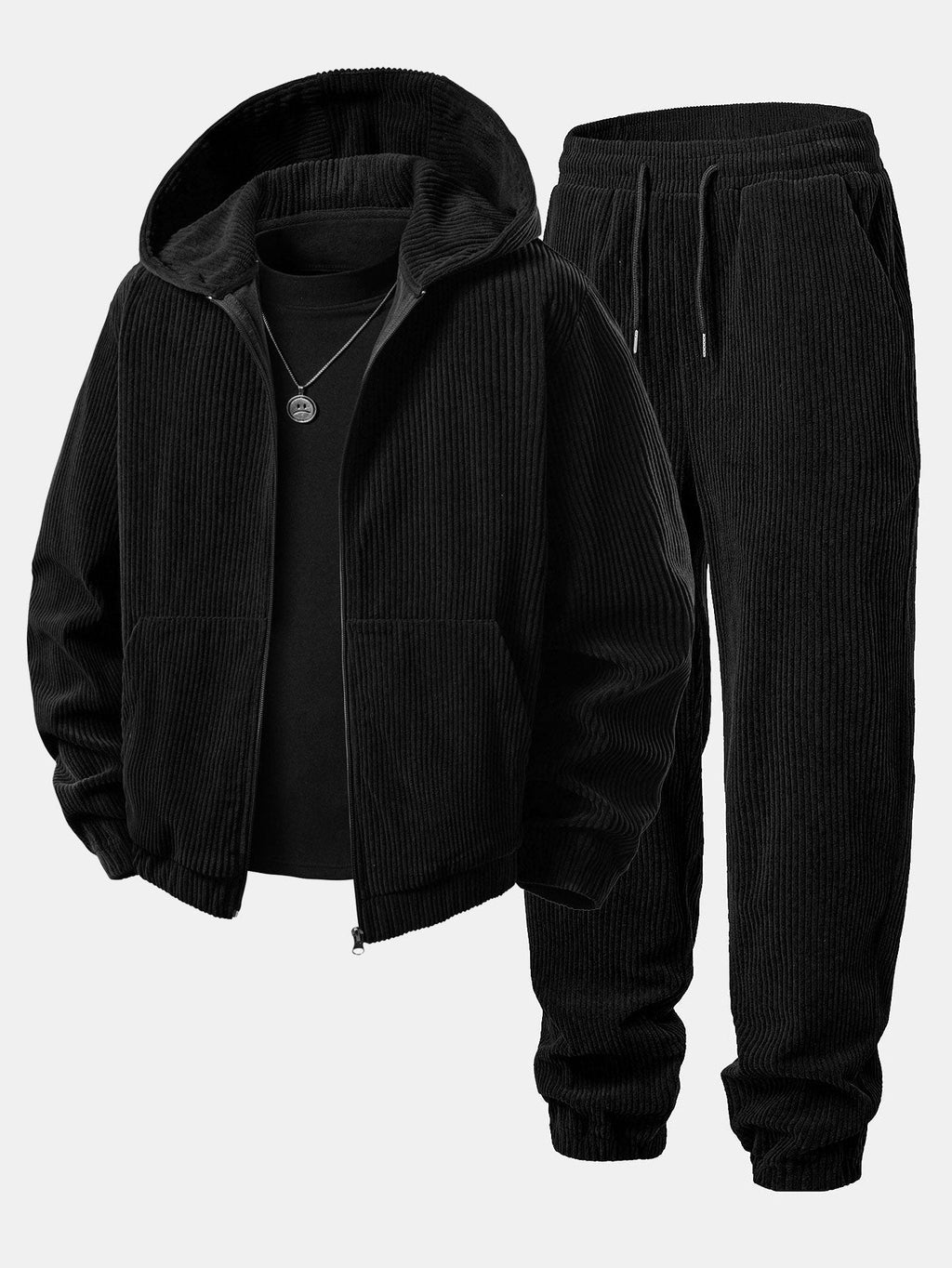 Men's Corduroy Zip Tracksuit Relaxed Hoodie and Joggers