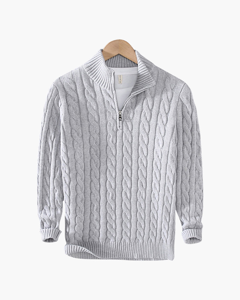 Men's Cable Knit Half Zip Sweater Premium Cotton Pullover