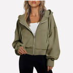 Women's Zip Hoodie Relaxed Fit Cropped Drawstring Jacket