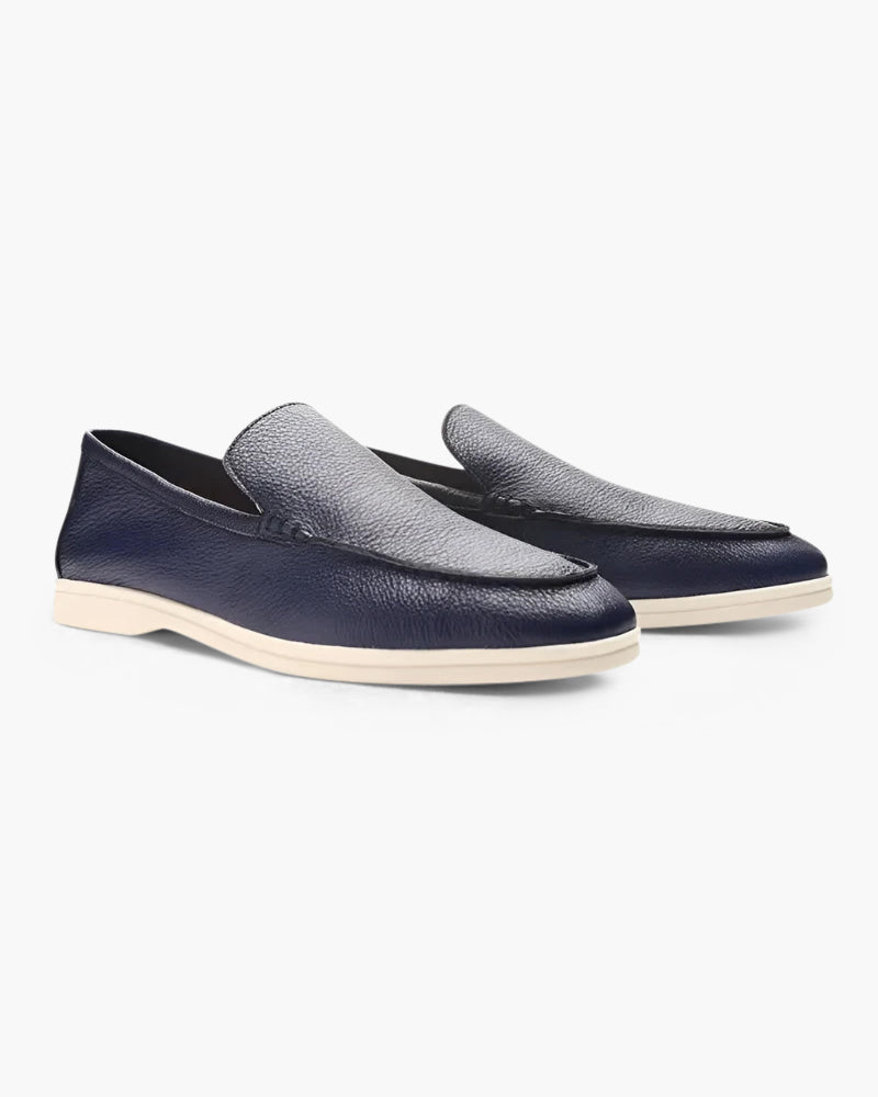 Men's Textured Leather Loafers Flexible Contrast Sole