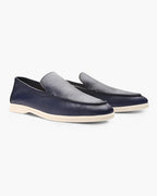 Men's Textured Leather Loafers Flexible Contrast Sole