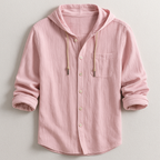 Men's Hooded Button Shirt Relaxed Lightweight Casual Overshirt