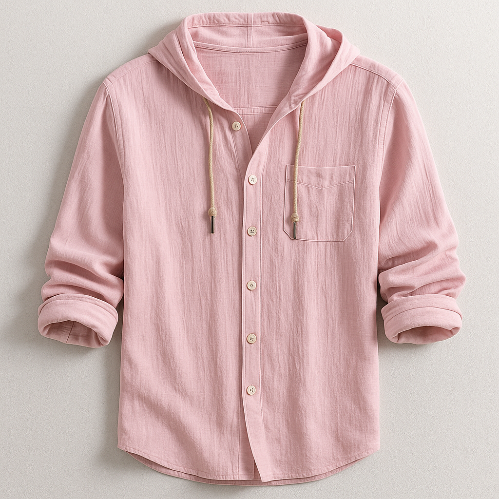 Men's Hooded Button Shirt Relaxed Lightweight Casual Overshirt