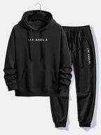 Men's Relaxed Cotton Blend Hoodie Tracksuit Printed Jogger Set