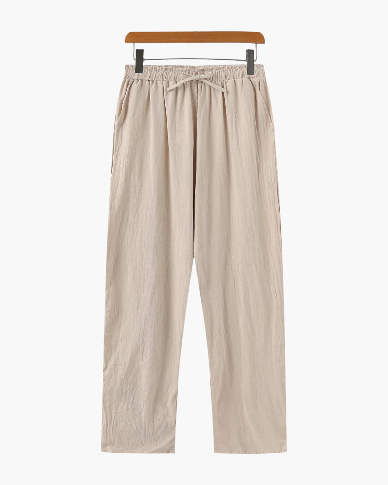Men's Relaxed Linen Drawstring Trousers Everyday Comfort Pants