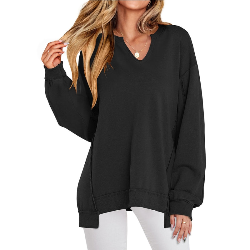 Women's Oversized V-Neck Sweatshirt Tunic Long Sleeve