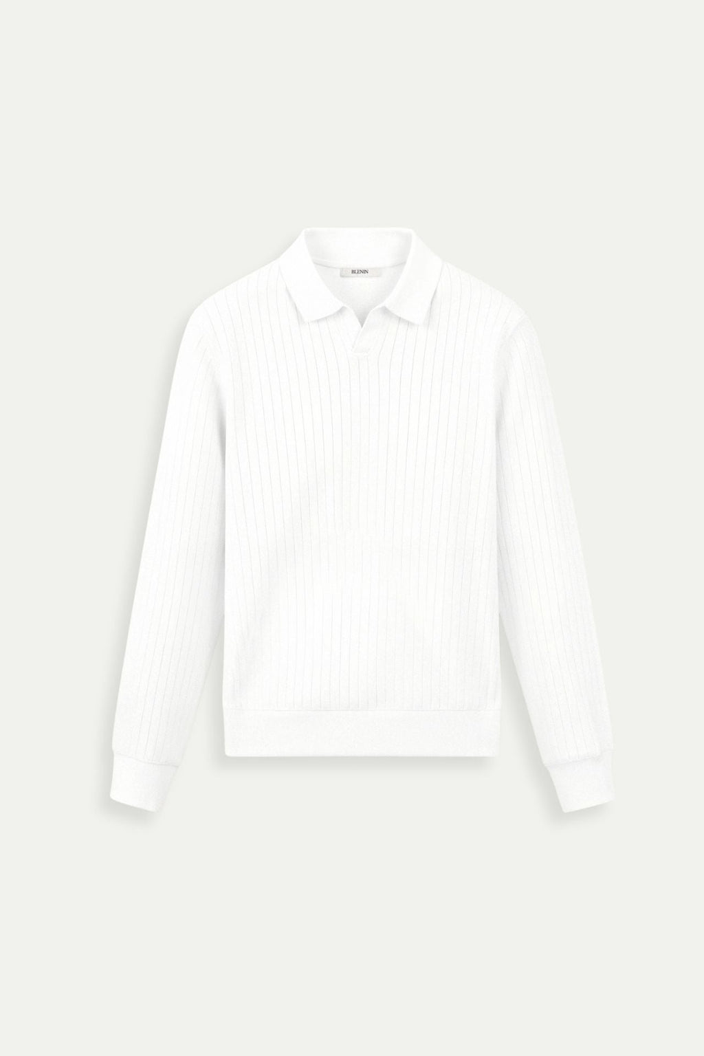 Men's Ribbed Knit Polo Long Sleeve Smart Casual Shirt