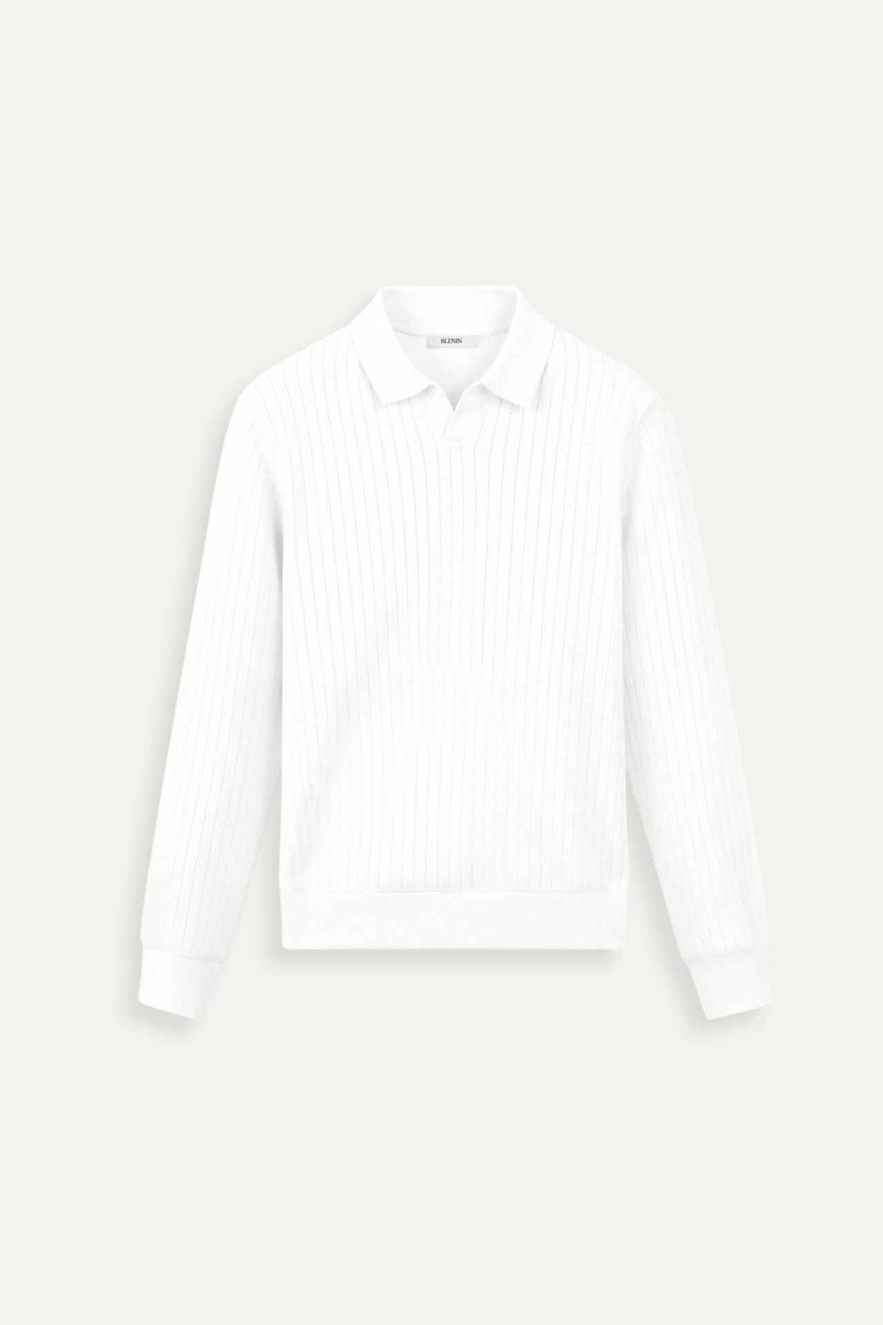 Men's Ribbed Knit Polo Long Sleeve Smart Casual Shirt