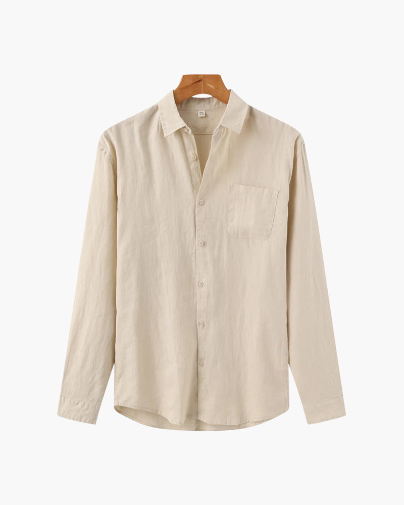 Men's Linen Button Up Shirt Relaxed Long Sleeve Essential