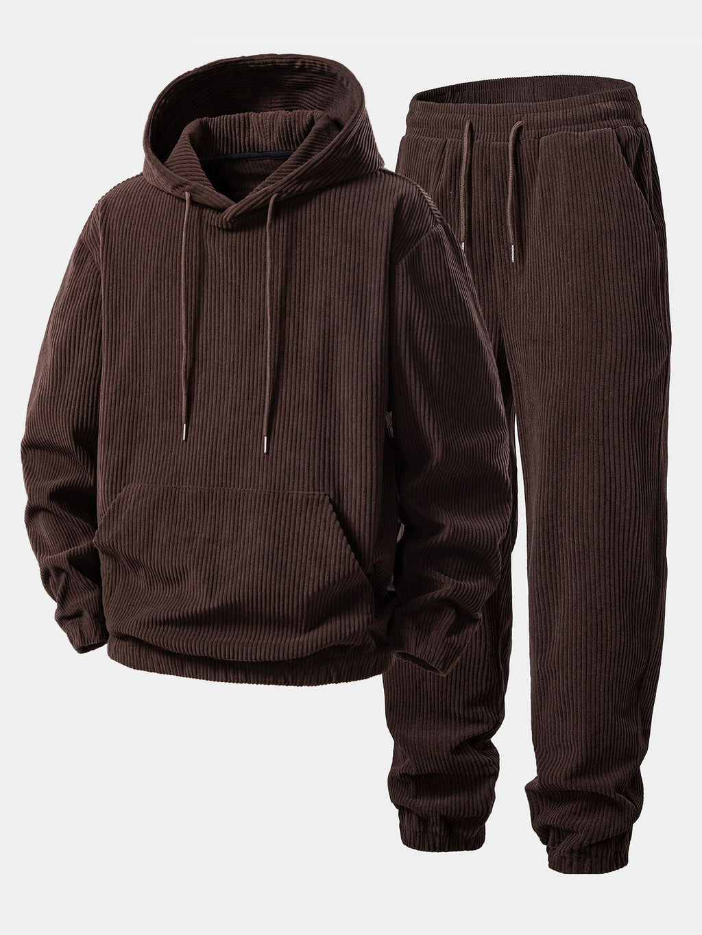 Men's Ribbed Corduroy Tracksuit Relaxed Hoodie and Tapered Joggers