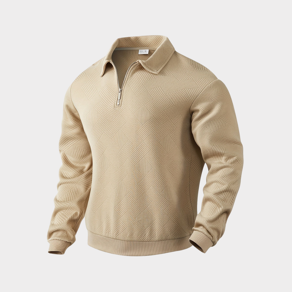 Men's Textured Half Zip Sweatshirt Smart Casual Polo Style