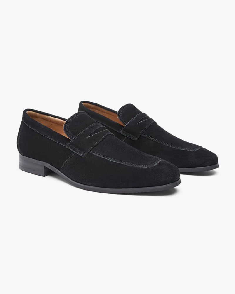 Men's Suede Penny Loafers Sleek Low Profile Dress Shoes