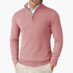 Men's Quarter Zip Pullover Ribbed Hem Knit Top