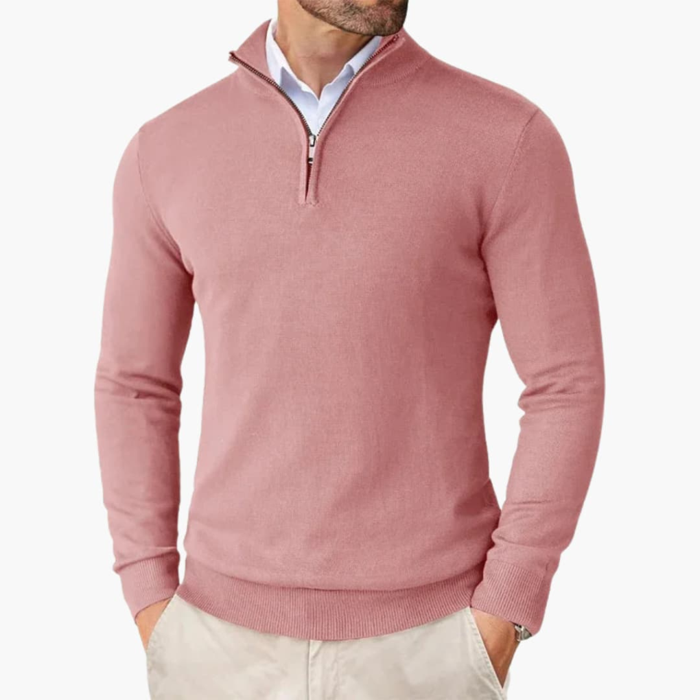 Men's Quarter Zip Pullover Ribbed Hem Knit Top