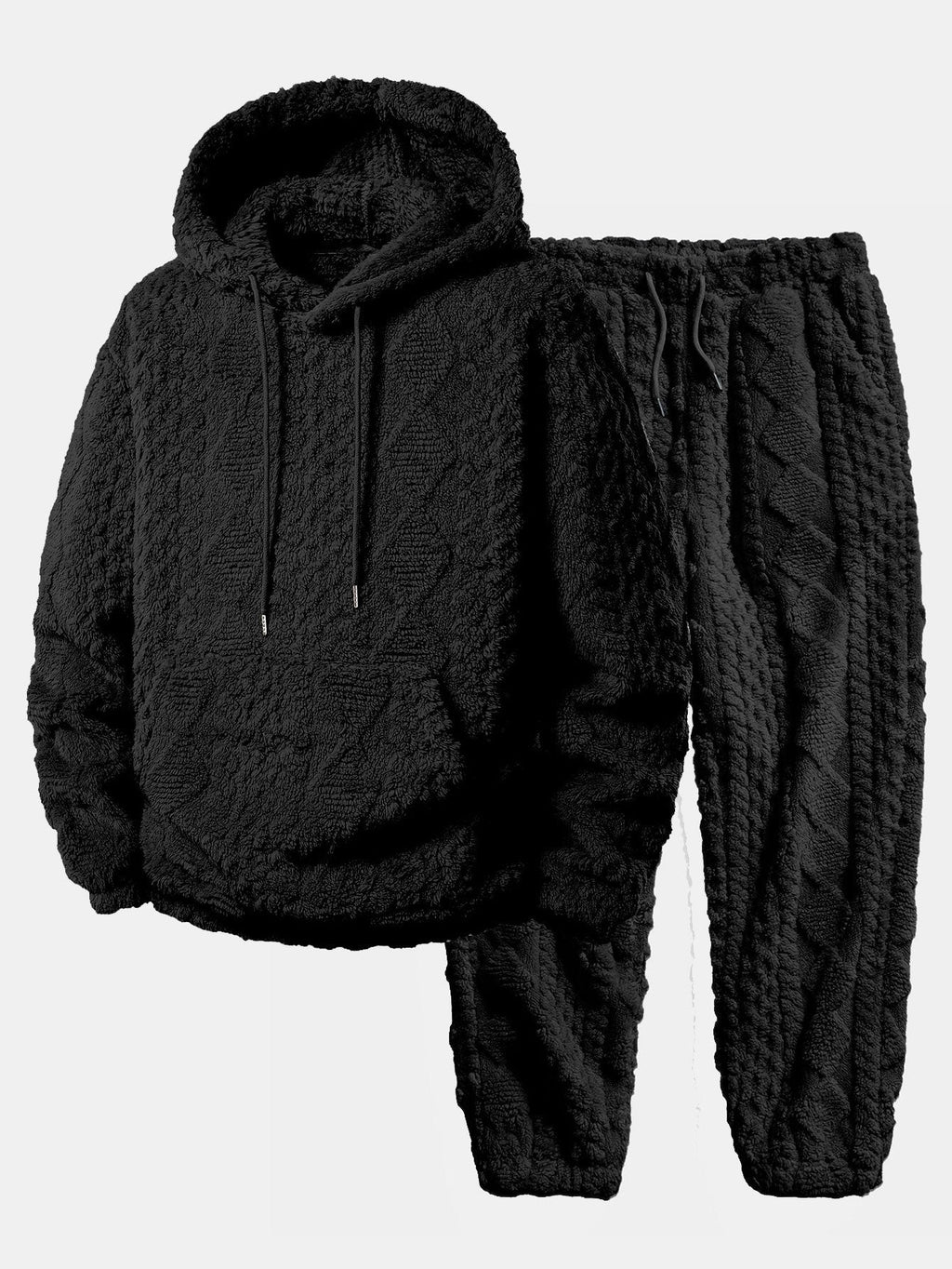 Men's Textured Teddy Tracksuit Relaxed Hoodie and Joggers