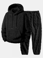 Men's Textured Teddy Tracksuit Relaxed Hoodie and Joggers