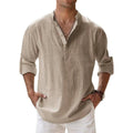 Men's Linen Henley Shirt Relaxed Fit Summer Button Neck