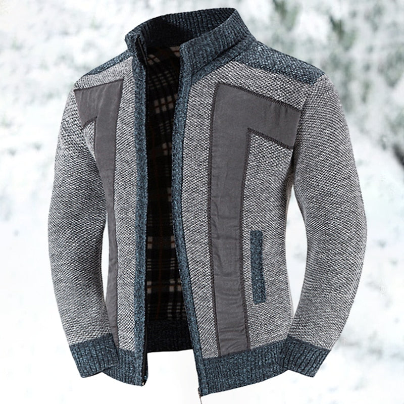 Men's Full Zip Knit Cardigan with Stand Collar