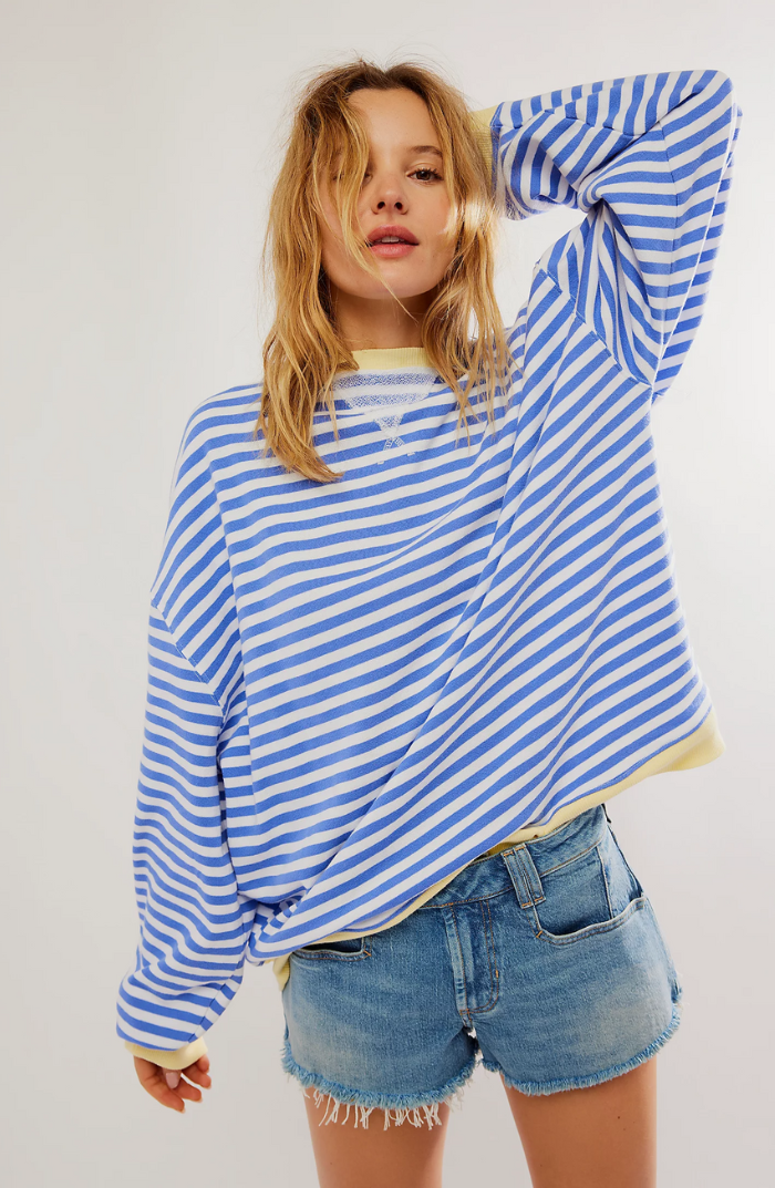 Women's Oversized Striped Sweatshirt Relaxed Balloon Sleeve Pullover