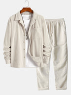 Men's Corduroy Cuban Collar Shirt and Linen Blend Relaxed