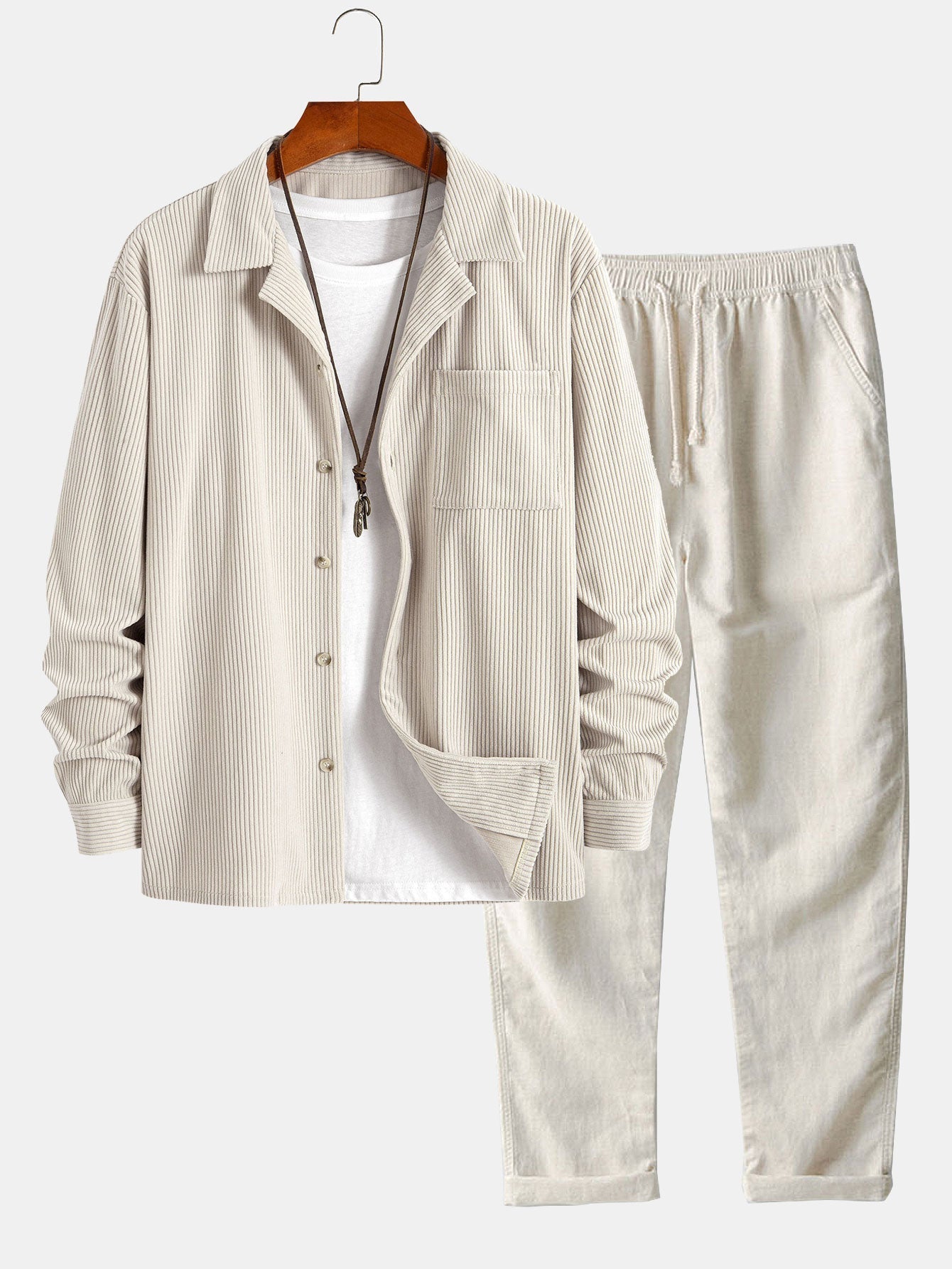 Men's Corduroy Cuban Collar Shirt and Linen Blend Relaxed