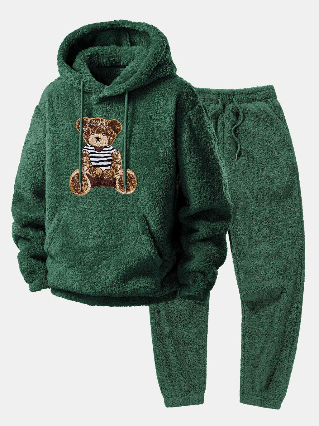 Men's Plush Teddy Fleece Tracksuit Relaxed Hoodie and Joggers