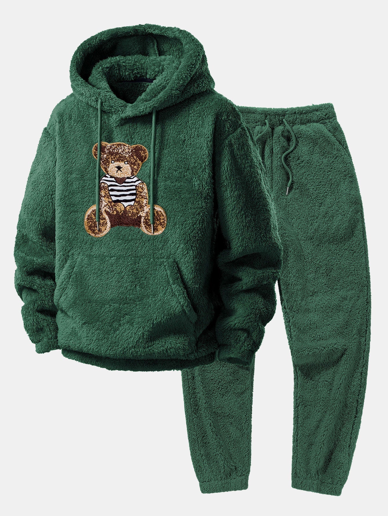 Men's Plush Teddy Fleece Tracksuit Relaxed Hoodie and Joggers