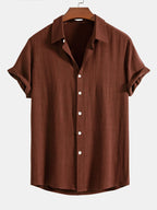 Men's Linen Blend Short Sleeve Shirt Relaxed Button Fit