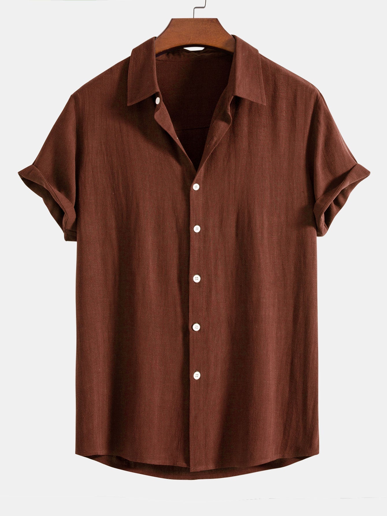 Men's Linen Blend Short Sleeve Shirt Relaxed Button Fit
