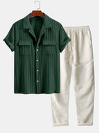 Men's Textured Cuban Collar Shirt and Linen Blend Trouser