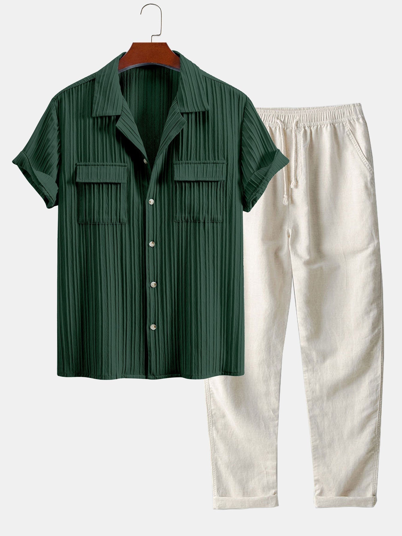 Men's Textured Cuban Collar Shirt and Linen Blend Trouser
