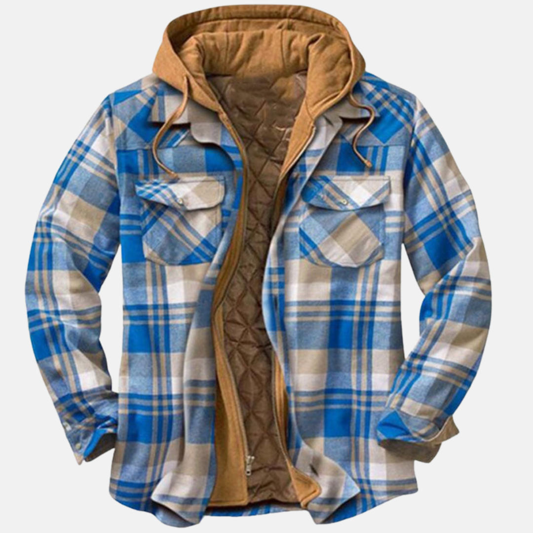 Men's Warm Hooded Overshirt Jacket Printed Quilted Layer