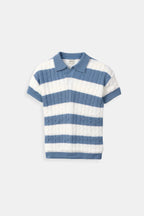 Men's Knitted Stripe Polo Textured Smart Casual Summer Shirt